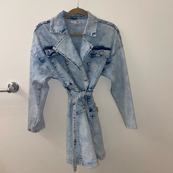 Star Studded Denim Trenchcoat-Type Dress - Picture 2 of 7